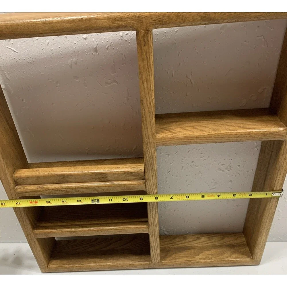 Country Wall Curio Knick Knack Display Shelf Wooden Cubbies Golden Oak 18x18x3